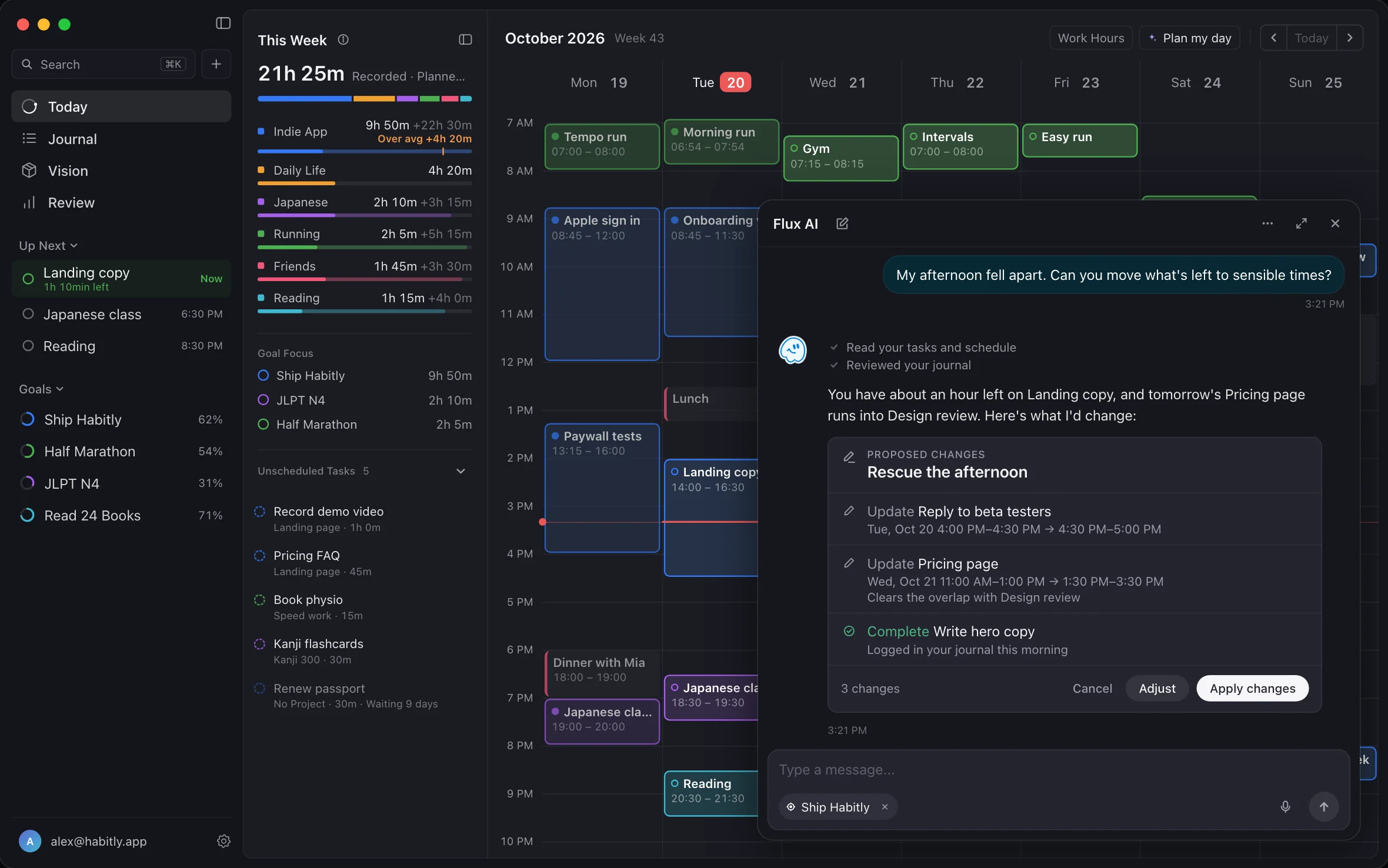 Flux AI open over Today, with a draft of proposed changes