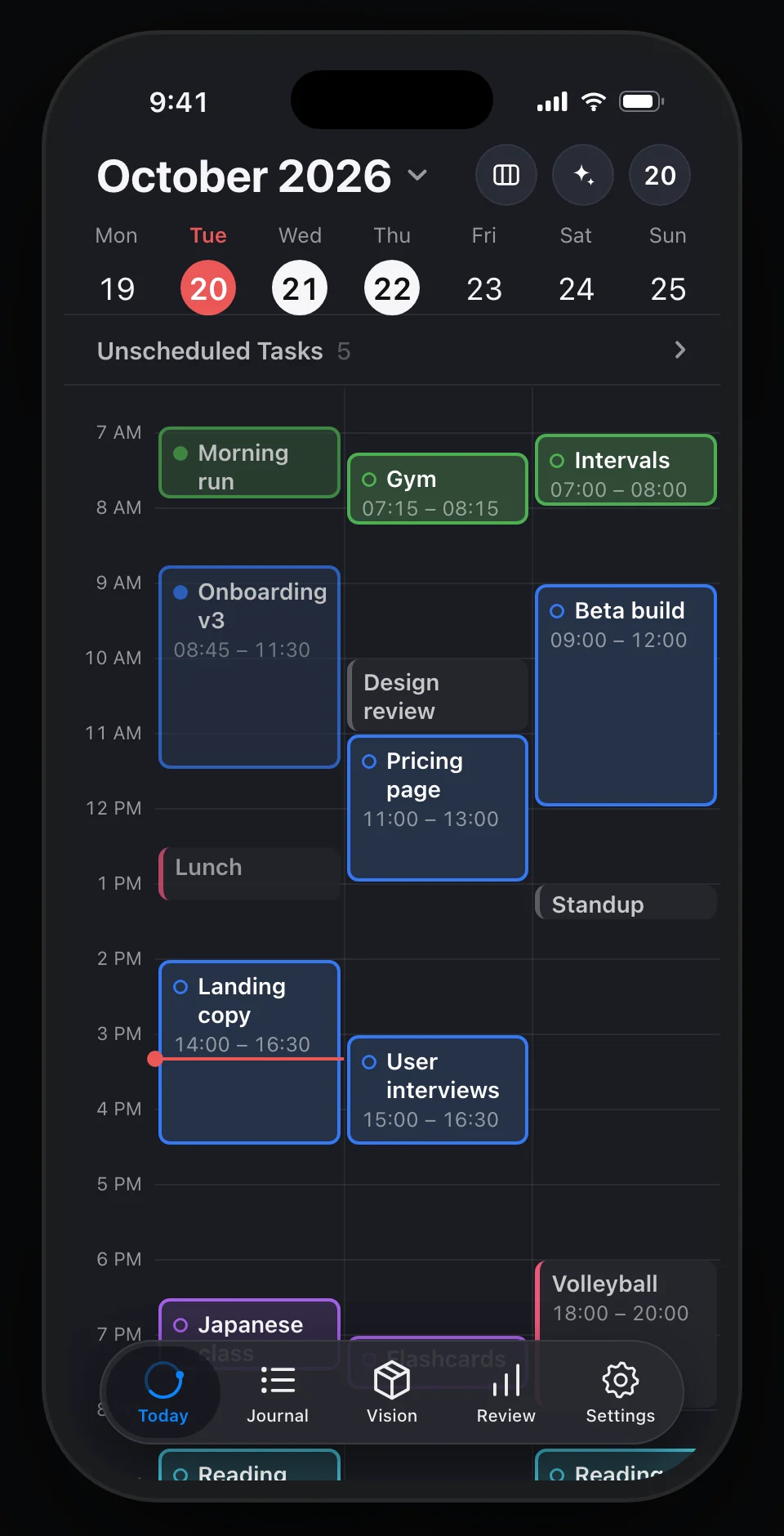 Today on iPhone, with the timeline and the Unscheduled tray